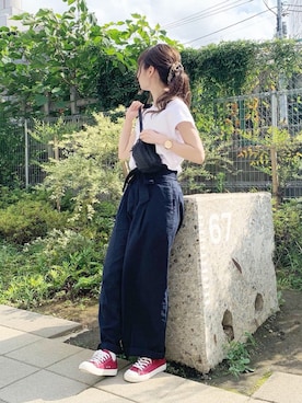 「ボディバッグ」｜「無印良品（ムジルシリョウヒン）のアイテム」を使った、まるさん（レディース・153cm）の夏コーディネート