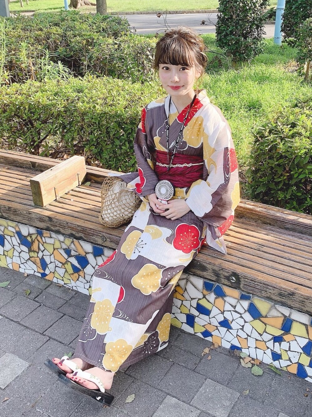 浴衣3点セット ヘーゼルブラウンに梅流水を使った人気