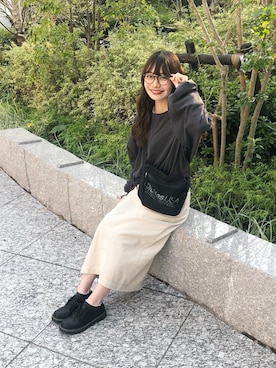 「KBF（ケイビーエフ）のアイテム（Tシャツ/カットソー）」を使った、まるさん（レディース・153cm）の秋コーディネート