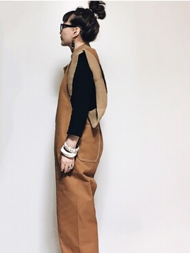 「UNUSED（アンユーズド）のアイテム（オールインワン・サロペット）」を使った、mihoさん（レディース・158cm）の春コーディネート