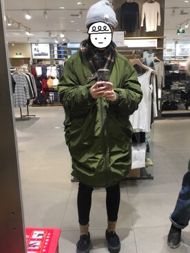 「MUJI」｜「アイテム（ニットキャップ/ビーニー）」を使った、zuzzuさん（レディース・170cm）の冬コーディネート