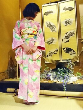 「Re:make（リメイク）のアイテム（水着/着物・浴衣）」を使った、heartさん（レディース・160cm）の春コーディネート