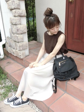 「MARC JACOBS（マークジェイコブス）のアイテム（バックパック/リュック）」を使った、chicchimoさん（レディース・152cm）の夏コーディネート