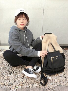 「MARC JACOBS（マークジェイコブス）のアイテム（バックパック/リュック）」を使った、chicchimoさん（レディース・152cm）の冬コーディネート