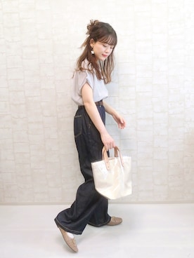 「Aunt Marie's（アントマリーズ）のAUNT MARIE'S ハーフスリーブバックスリットシャツ（シャツ/ブラウス）」を使った、chicchimoさん（レディース・152cm）の夏コーディネート