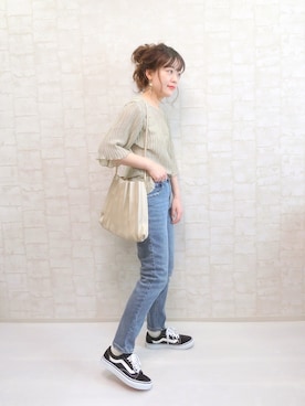 「GRL（グレイル）のテーパードデニムパンツ（デニムパンツ）」を使った、chicchimoさん（レディース・152cm）の夏コーディネート