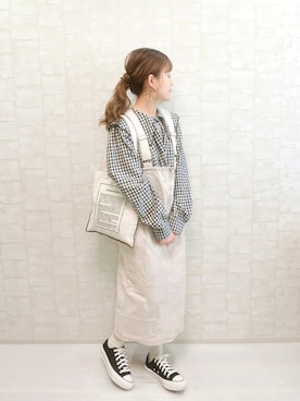 「アイテム（ジャンパースカート、ホワイト系）」を使った、chicchimoさん（レディース・152cm）の春コーディネート