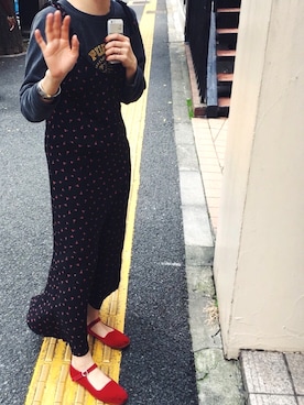 「VINTAGE（ヴィンテージ）のアイテム（バレエシューズ）」を使った、kurooonuさん（レディース・154cm）の夏コーディネート