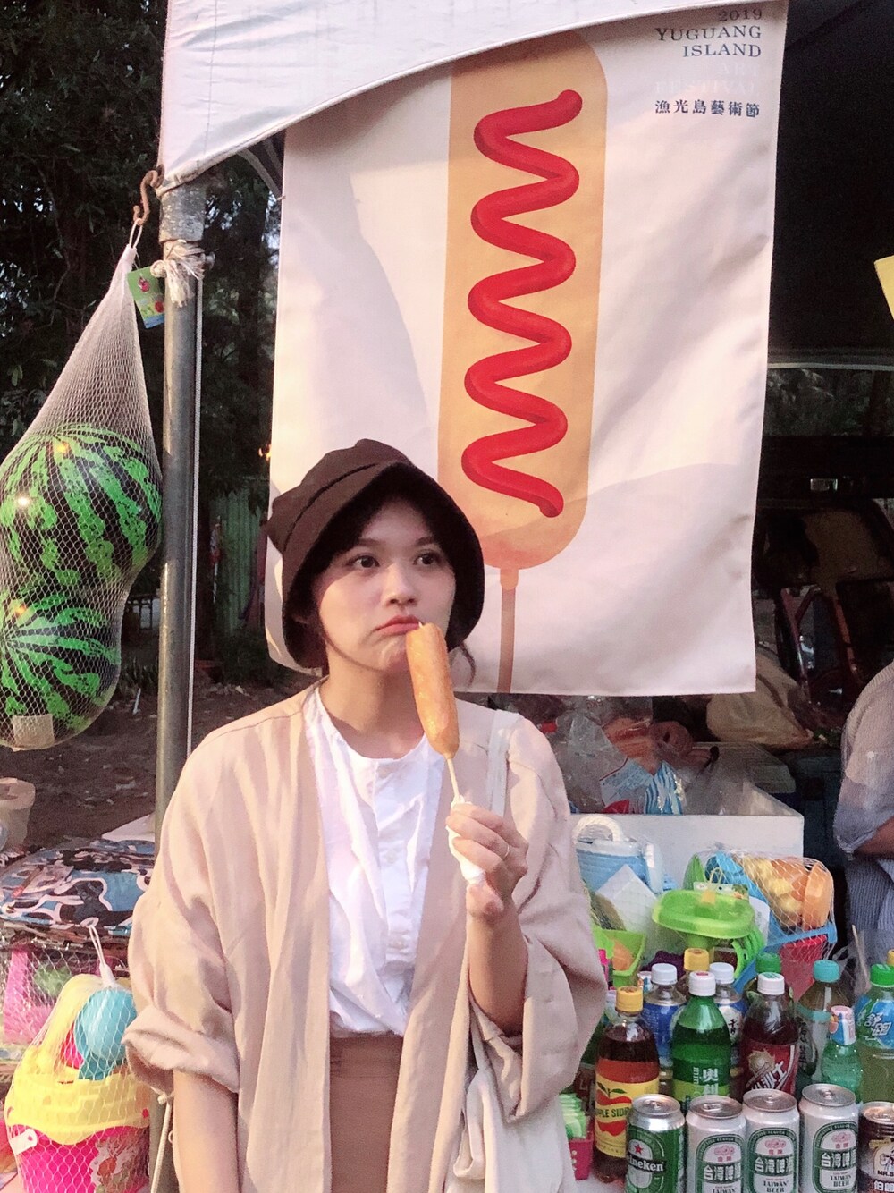 「夏コーデ」｜「無印良品のアイテム（帽子、ブラック系）」を使った、ココさん（レディース・157cm）の春コーディネートの1枚目の写真