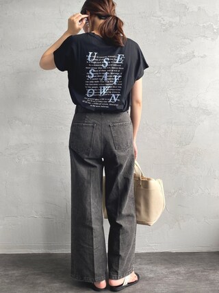 nori使用「JEANS FACTORY（[MAISON DE L'ALLURE/メゾンドゥラリュール] フレンチスリーブ バックロゴプリントTシャツ）」的時尚穿搭