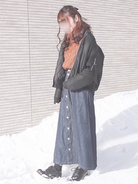 「チョコ色に染まれ」｜「アイテム（MA-1）」を使った、はむた さん（レディース・159cm）の冬コーディネート