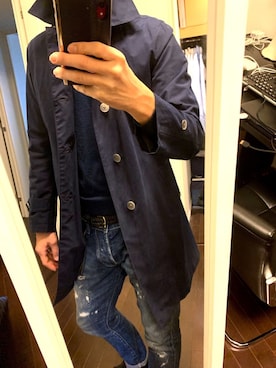 「UNIVERSAL LANGUAGE（ユニバーサルランゲージ）のアイテム（トレンチコート）」を使った、hidekanaxさん（メンズ・183cm）の春コーディネート