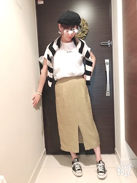 「KBF（ケイビーエフ）のスモールロゴTEE（Tシャツ/カットソー）」を使った、kumikoroさん（レディース・161cm）の夏コーディネート