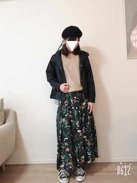 「TRUNO by NOISE MAKER（トルノバイノイズメーカー）の新色＆新柄発売　★ボタニカル花柄スカート★（スカート）」を使った、kumikoroさん（レディース・161cm）の秋コーディネート