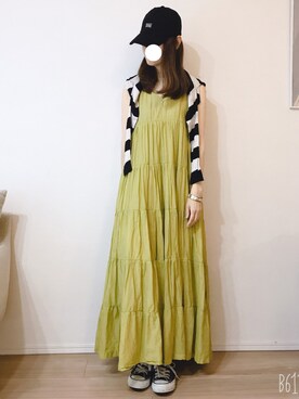 「14+（イチヨンプラス）のUSAコットンキャップ（キャップ）」を使った、kumikoroさん（レディース・161cm）の夏コーディネート