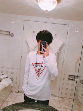 「Guess（ゲス）のアイテム（シャツ/ブラウス）」を使った、しんたさん（メンズ・174cm）の夏コーディネート
