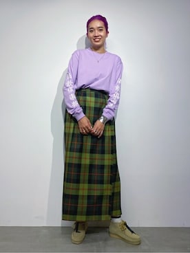 「アイテム（スカート、グリーン系）」を使った、Oriensレディースさん（レディース・160cm）の秋コーディネート