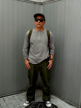 「WAREHOUSE（ウエアハウス）のアイテム（シューズ）」を使った、Ken Ongさん（メンズ・170cm）の春コーディネート