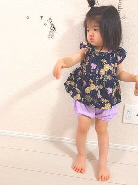 「BRANSHES（ブランシェス）のアイテム（トップス、ブルー系）」を使った、HiMaMa.さん（キッズ）の夏コーディネート