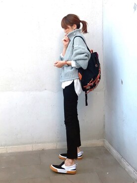 「PAULOWNIA（ポロウニア）のサージカルステンレスフープピアス（ピアス（両耳用））」を使った、ＬＵＭＩＥさん（レディース・163cm）の秋コーディネート