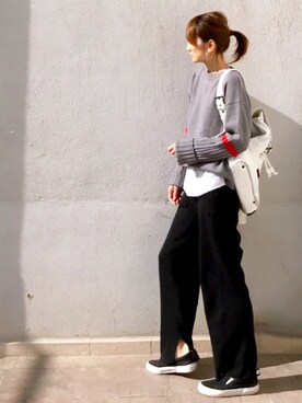 「NANING9（ナンニング）のNANING9 リブ編ポイントセーター（ニット/セーター）」を使った、ＬＵＭＩＥさん（レディース・163cm）の秋コーディネート