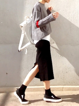 「NANING9（ナンニング）のNANING9 リブ編ポイントセーター（ニット/セーター）」を使った、ＬＵＭＩＥさん（レディース・163cm）の秋コーディネート