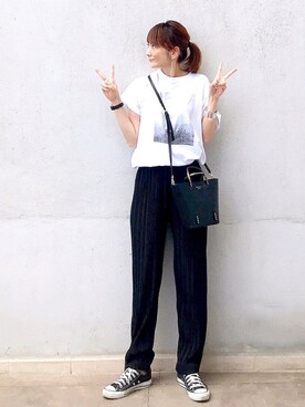 「Frederick（フレデリック）の【FREDERICK/フレデリック】PEACE フォトTシャツ◆（Tシャツ/カットソー）」を使った、ＬＵＭＩＥさん（レディース・163cm）の秋コーディネート