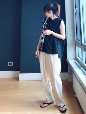 「BEAUTY&YOUTH UNITED ARROWS（ビューティーアンドユースユナイテッドアローズ）のBY∴ ロゴレオパードパーテーショントート ◆（トートバッグ）」を使った、ＬＵＭＩＥさん（レディース・163cm）の夏コーディネート