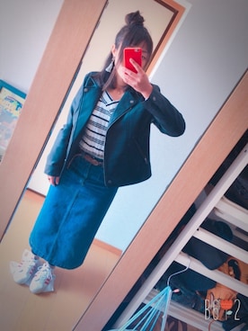 「アイテム（ライダースジャケット）」を使った、にちかわさん（レディース・153cm・20代）の春コーディネート