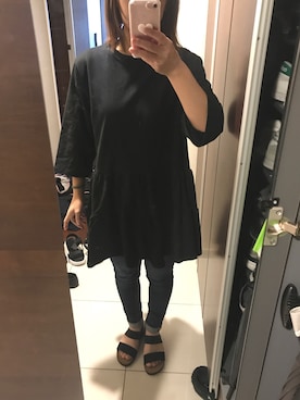 「DHOLIC（ディーホリック）のギャザーミニワンピース（ワンピース、ブラック系）」を使った、aozoraさん（レディース・153cm）の春コーディネート