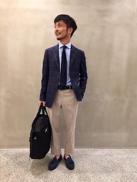 「ビジネス」｜「アイテム（スリッポン）」を使った、shimodaさん（メンズ・160cm）の春コーディネート