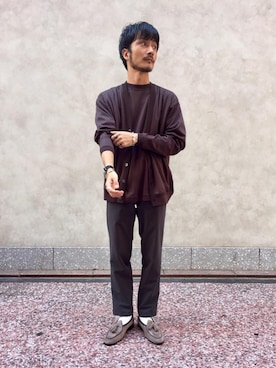 「Tシャツ/カットソー」｜「アイテム（スリッポン）」を使った、shimodaさん（メンズ・160cm）の夏コーディネート