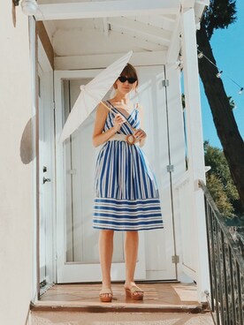 「stripes」｜「アイテム（ワンピース/ドレス）」を使った、EliseApffelさん（レディース・173cm）の夏コーディネート
