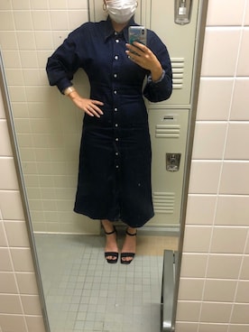 「UNIQLO（ユニクロ）のアイテム（ワンピース、ブルー系）」を使った、Lanaさん（レディース・165cm）の秋コーディネート