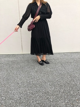「ZARA（ザラ）のアイテム（ワンピース、ブラック系）」を使った、Lanaさん（レディース・165cm）の秋コーディネート