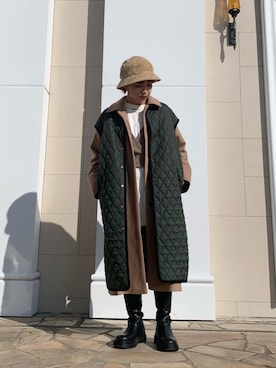 「ADAM ET ROPE'（アダムエロペ）のアイテム（ステンカラーコート）」を使った、akiさん（レディース・156cm）の冬コーディネート