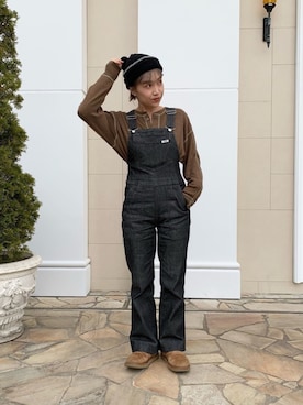 「Wrangler（ラングラー）のアイテム（オールインワン・サロペット）」を使った、akiさん（レディース・156cm）の冬コーディネート