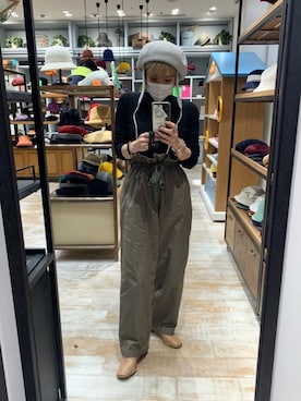 「ミニタリー」｜「アイテム（ハンチング/ベレー帽）」を使った、akiさん（レディース・156cm）の冬コーディネート