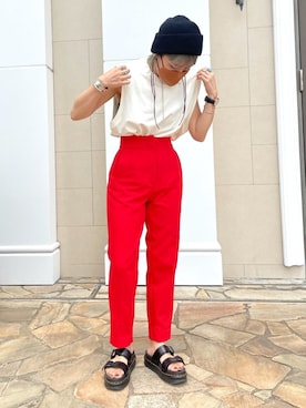 「OVERRIDE」｜「アイテム（スラックス）」を使った、akiさん（レディース・156cm）の夏コーディネート