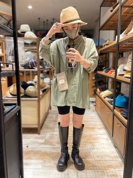 「mame」｜「アイテム（帽子）」を使った、akiさん（レディース・156cm）の夏コーディネート