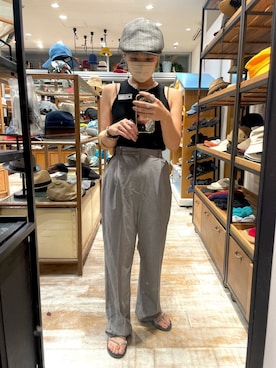 「ハンチング」｜「アイテム（タンクトップ）」を使った、akiさん（レディース・156cm）の夏コーディネート