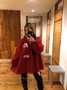 「アイテム（ミリタリージャケット、レッド系）」を使った、tanniさん（レディース・161cm）の冬コーディネート