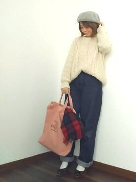 「haco!（ハコ）のカンタン便利なポイントになるベレー帽（ハンチング/ベレー帽）」を使った、yakkoさん（レディース・152cm）の冬コーディネート