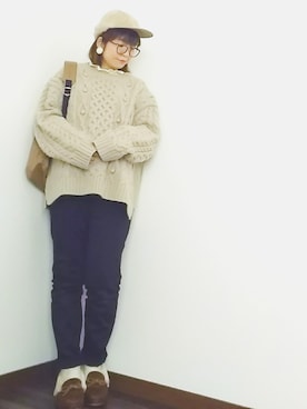 「melple（メイプル）のアイテム（帽子）」を使った、yakkoさん（レディース・152cm）の冬コーディネート