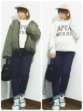 「melple（メイプル）のアイテム（帽子）」を使った、yakkoさん（レディース・152cm）の冬コーディネート