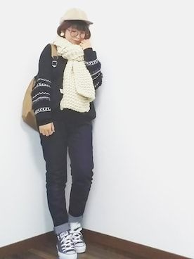 「melple（メイプル）のアイテム（帽子）」を使った、yakkoさん（レディース・152cm）の冬コーディネート