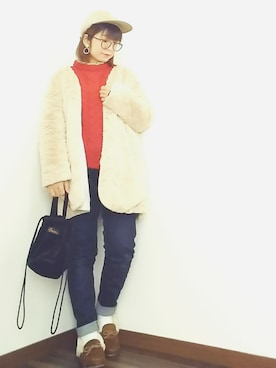 「melple（メイプル）のアイテム（帽子）」を使った、yakkoさん（レディース・152cm）の冬コーディネート