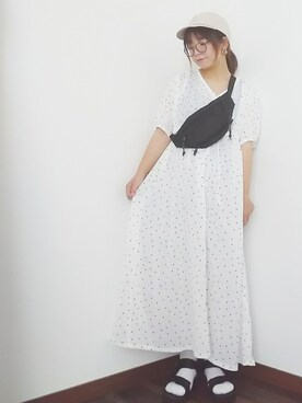 「haco!（ハコ）のpolka polka スポーツサンダル（サンダル）」を使った、yakkoさん（レディース・152cm）の春コーディネート