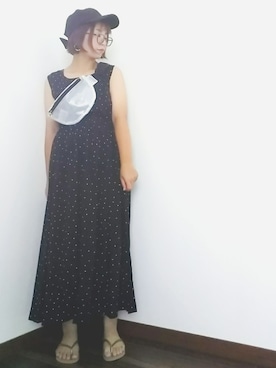 「ドットワンピ」｜「アイテム（ビーチサンダル）」を使った、yakkoさん（レディース・152cm）の夏コーディネート