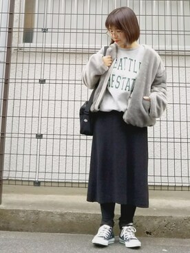 「SENSE OF PLACE by URBAN RESEARCH（センスオブプレイスバイアーバンリサーチ）の2WAYファーブルゾン∴（ブルゾン）」を使った、yakkoさん（レディース・152cm）の冬コーディネート